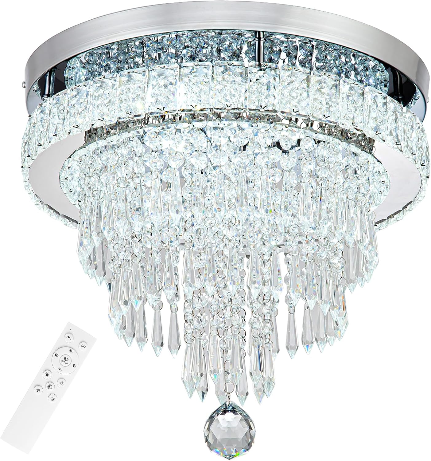 16“ Crystal Chandeliers Round Modern LED Chandelier Light Flush Mount Ceiling Light Fixtures with Remote Control for Bedroom Living Room Dining Room (dimmable)