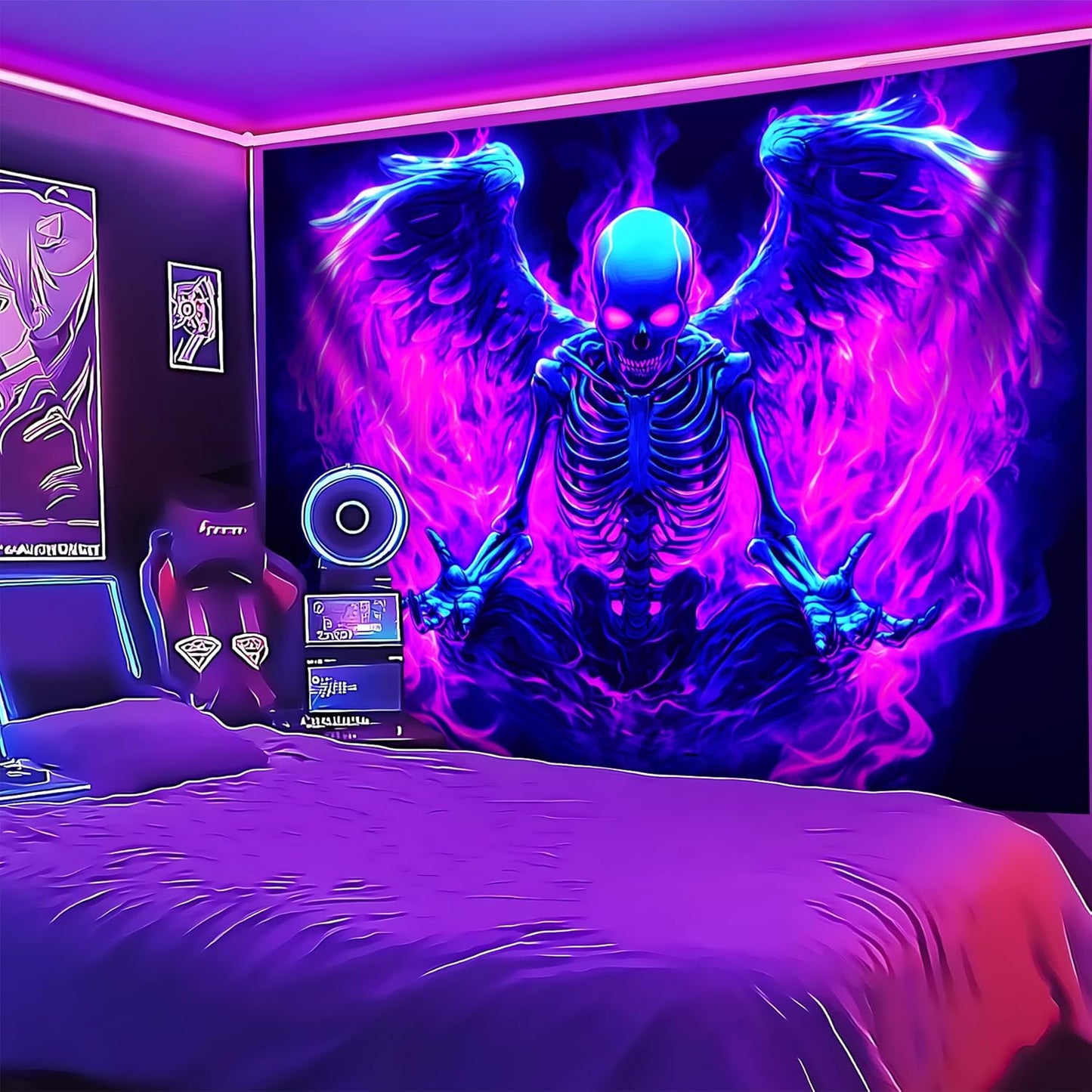 Blacklight Tapestry,WingTapestry Glow In The Dark,UV Reactive Black Light Upright Posters Wall Hanging for Bedroom Dorm Living Room Backdrop Decor (wing14, 90L" x 70W")