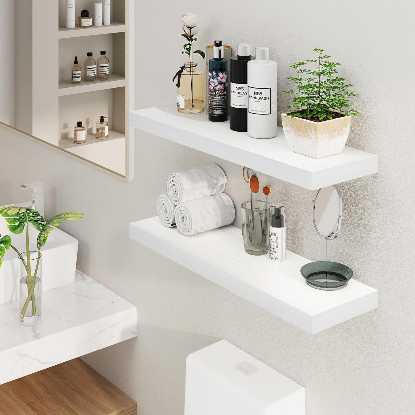 Fun Memories White Floating Shelves 36 Inch Long, 8 Inch Deep Floating Shelf for Wall, 36" W x 8" D Floating Shelves Set of 2, White Deep Wall Shelves for Bedroom, Living Room, Kitchen