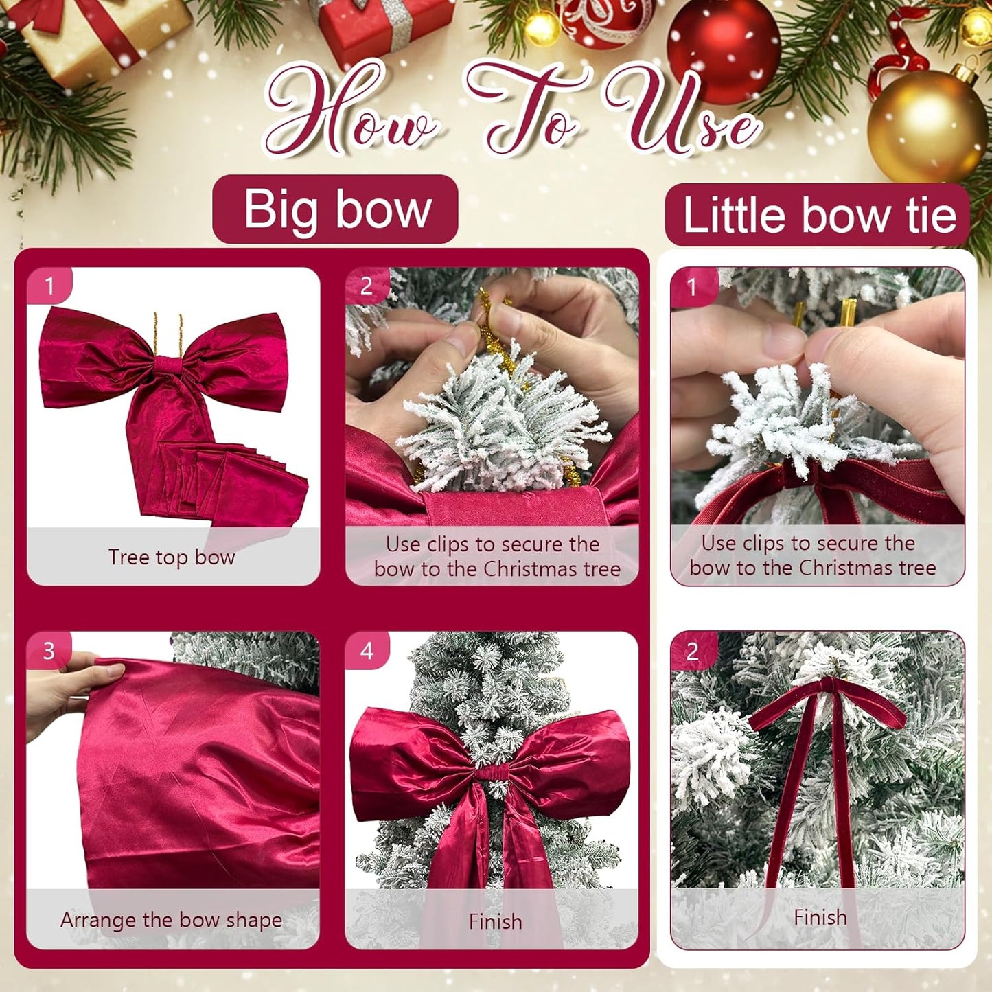 OurWarm Christmas Tree Topper Bow with Long Ribbon, 27.5 x 78.7 Inch Large Red Christmas Bow with 30 Small Red Velvet Bows for Christmas Tree, Christmas Tree Bows for Home Wreath Car Outdoor Decor