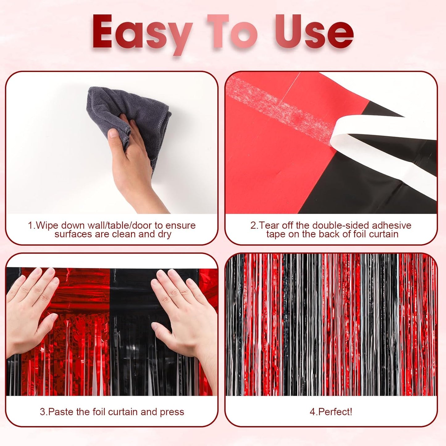 3 Pack 3.3x8.2 Feet Red and Black Foil Fringe Backdrop Curtains, Tinsel Streamers Birthday Party Decorations, Fringe Backdrop for Graduation, Casino, Red Carpet, Halloween Party
