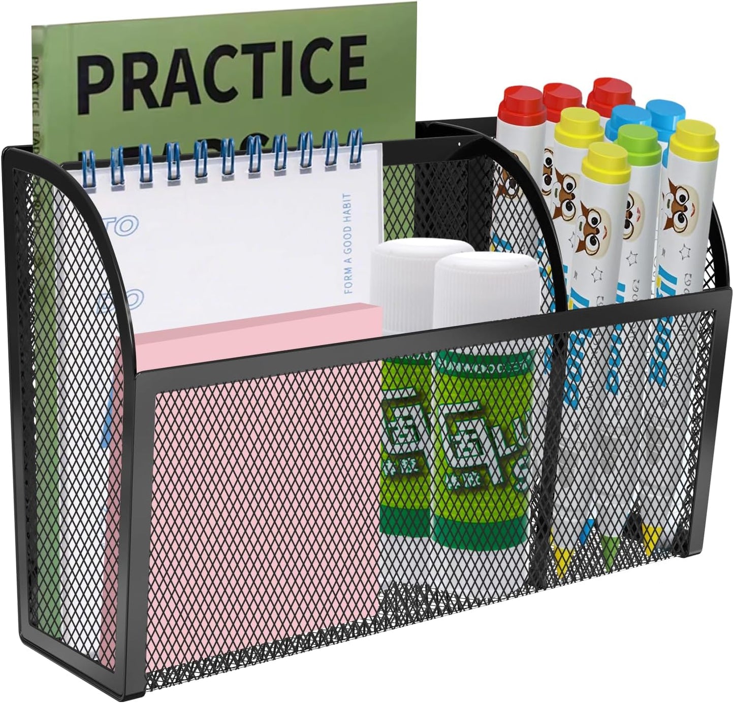 Magnetic Pencil Holder-Magnetic Basket for Fridge 3-Grid Mesh Magnetic Pen Holder for Refrigerator, Extra Strong Magnets Mesh Marker Holder Locker Accessories Organizer for Whiteboard