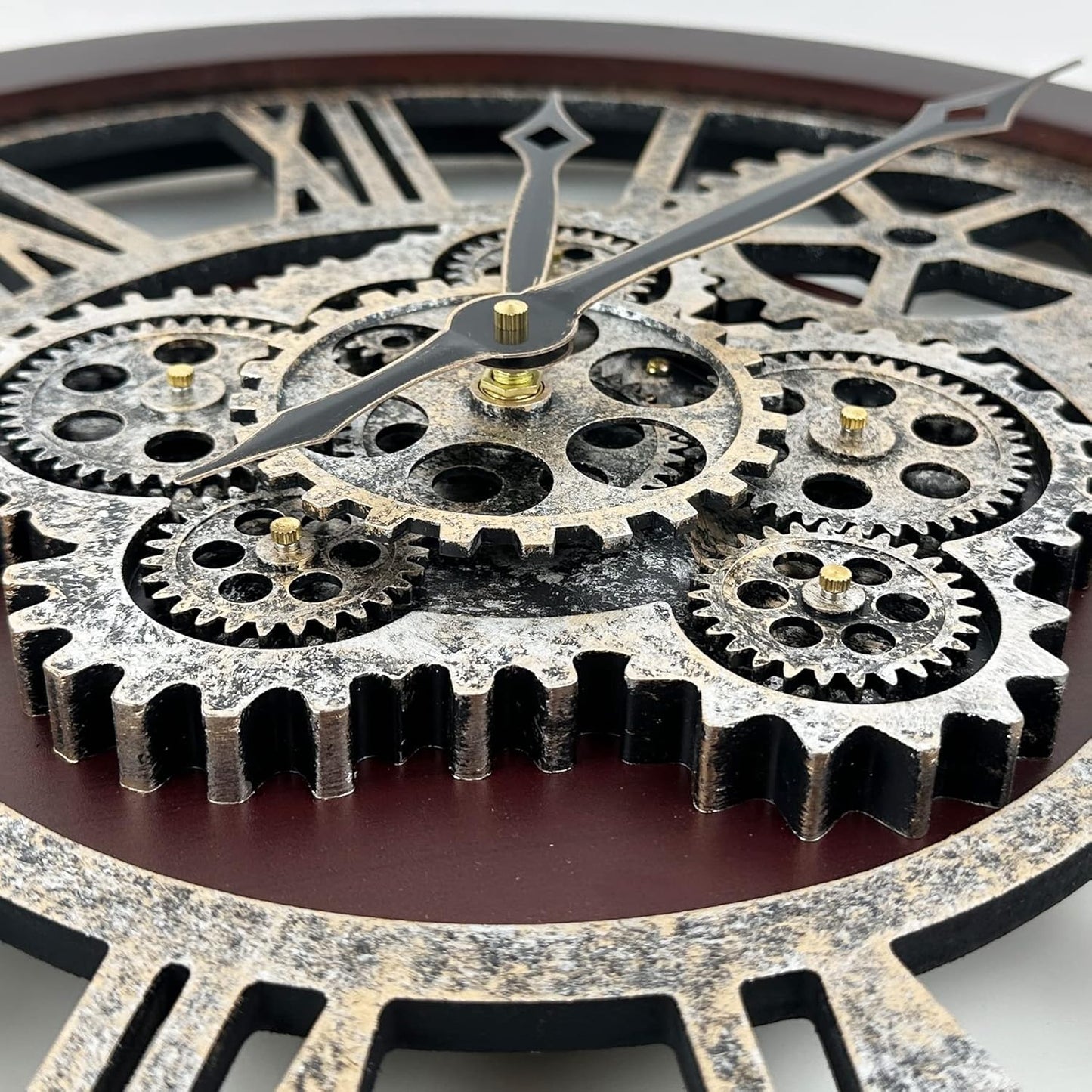 HOIBAI Wall Clock, Clocks for Living Room Decor 20 Inch Big Moving Gears Clock Farmhouse Vintage Rustic Wall Clock Vintage Roman Oversized for Home Bedroom House Kitchen Wall Decor