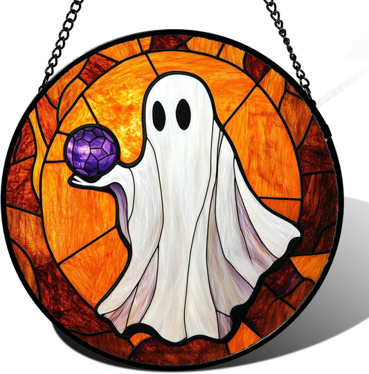 Stained Glass Window Hanging - Halloween Decorations Ghosts Vampire Suncatcher for Doors Garden Indoor Funny Spooky Sun Catchers Gothic Decor Horror Gifts for Women Men Friend 6.3 in