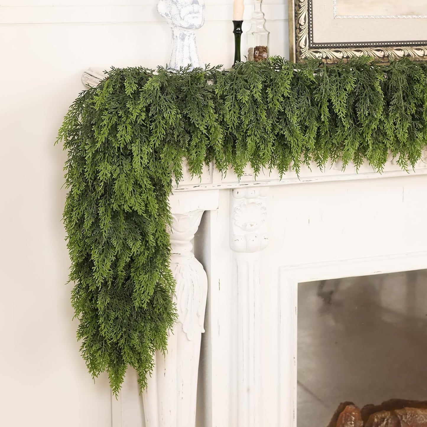 6FT Real Touch Cedar Garland - Artificial Christmas Garland Fake Green Faux Thick and Lush Pine Needles Garlands for Table Fireplace Mantle Holiday Home Indoor Outdoor Decor (1PCS)