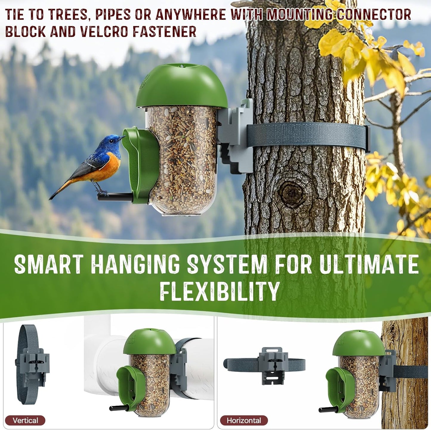 LONA Bird Feeders for Outdoors, Tube Feeder Weatherproof with Multiple Hanging Methods, Wild Bird Feeding Silo for Outside, 1 Port