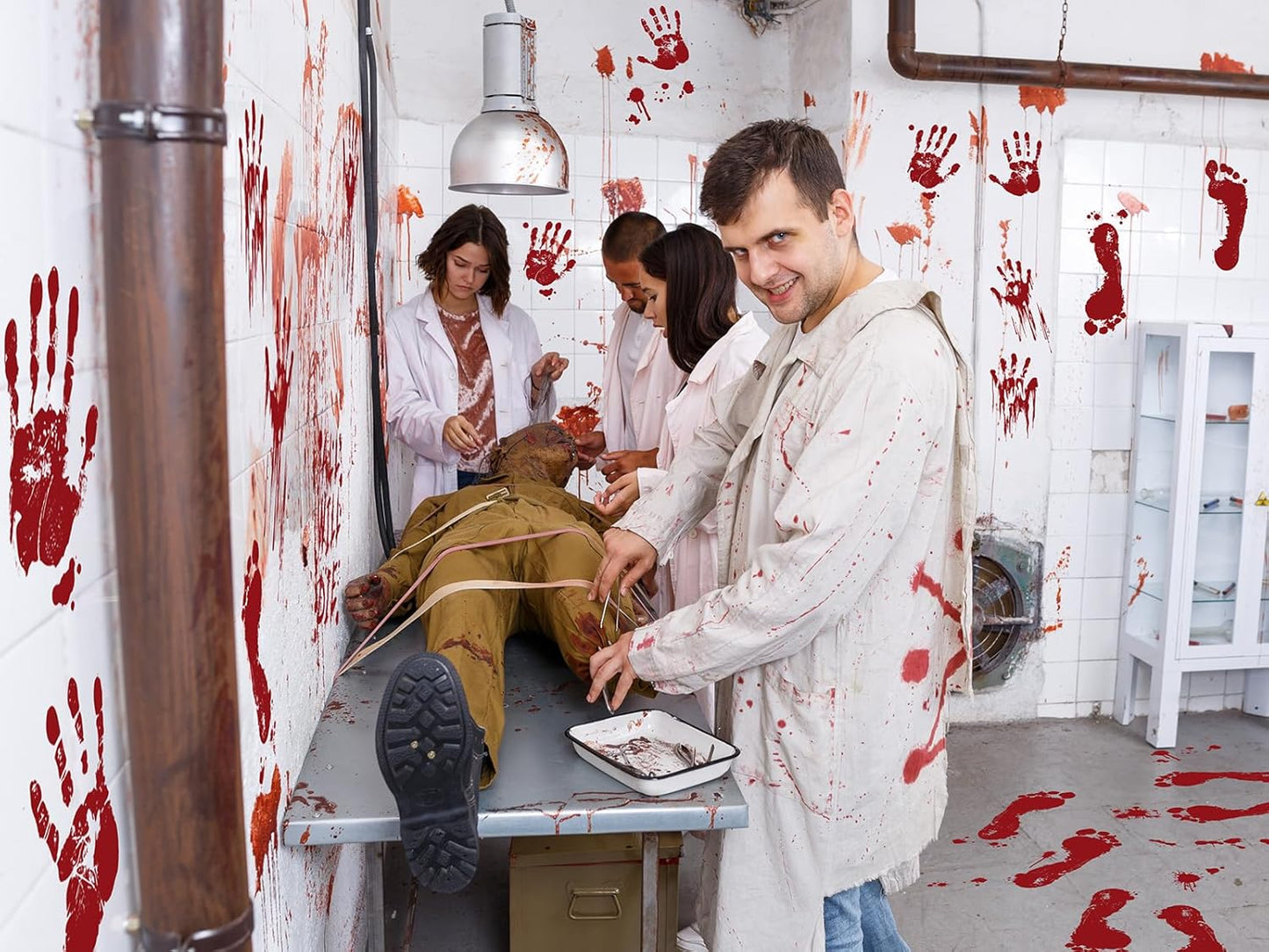 Halloween Window Clings Decorations, Bloody Handprint and Footprint Stickers, Scary Halloween Party Decor for Windows and Cars, Indoor/Outdoor Use - 12 Sheets