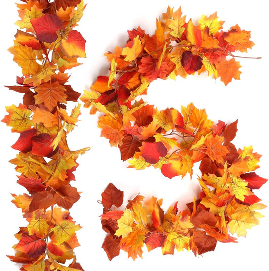 Joyhalo 2 Pack Fall Leaves Garland Indoor Outdoor Fall Decor,Hanging Maple Leaves Garland for Mantle, Door Frame,Fireplace and Thanksgiving Decor