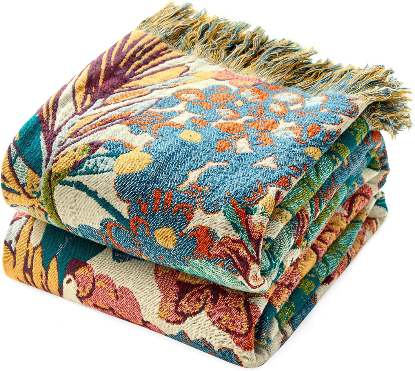 MSGKV Boho Throw Blanket for Bed Twin Size Cotton Muslin Breathable Vine Blanket 60"x80" Sofa Couch Blankets for All Seasons Lightweight Farmhouse Blankets Boho Home Decor