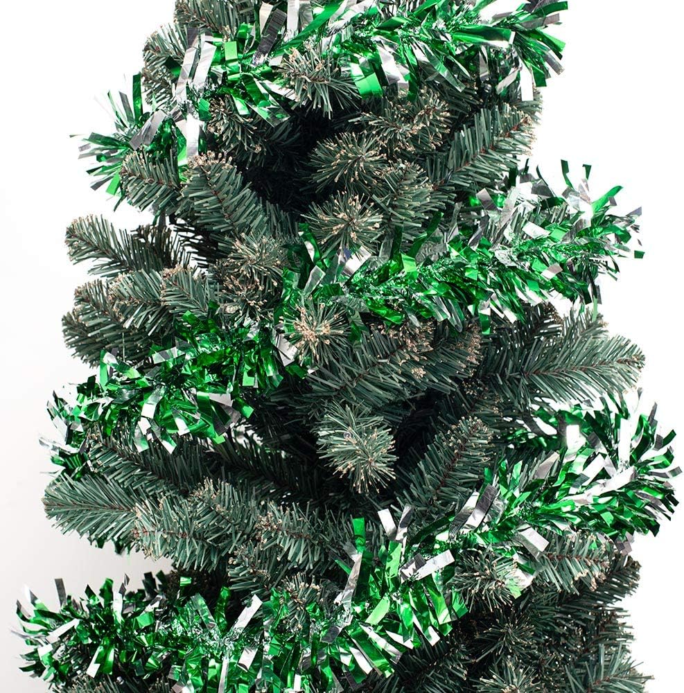 Anderson's Green & Silver Sparkle Glitter Metallic Tinsel Twist for Trailer Or Golf Cart, 4 inches Wide x 25 ft Long, Christmas, Birthday, Patriotic and Holiday Garland Decor for Parties and Parades