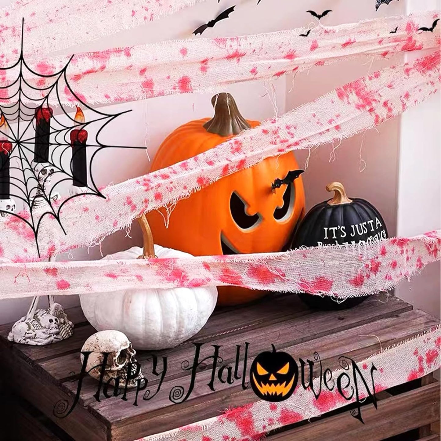 Wholelovein 2 PCS Halloween Creepy Cloth 800 Inch Bloody Scary Blood Gauze Bandages Decorations