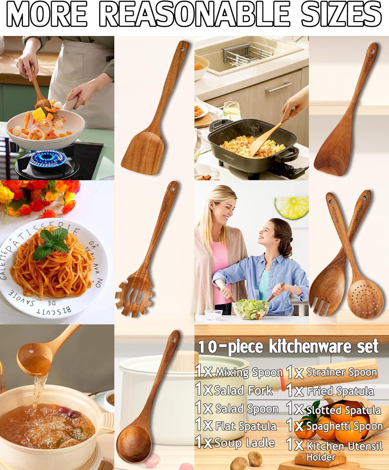 Wooden Spoons for Cooking,Wooden Cooking Utensil Set,10-Piece Wooden Kitchen Utensil Set with Wooden Spoons(A10)