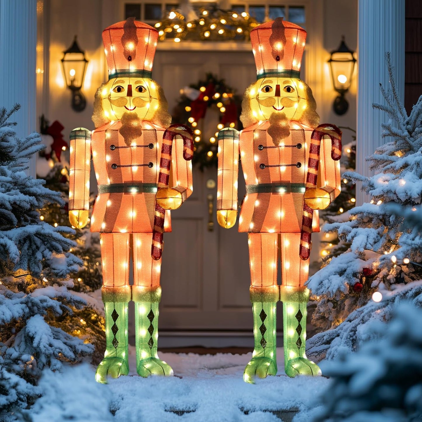 61Inch Nutcracker Christmas Decor Outdoor with LEDs 5 Feet Lighted Large Nutcracker Lighted Christmas Decorations Outdoor with Stakes & Zip Ties for Xmas Yard, Porch, Lawn