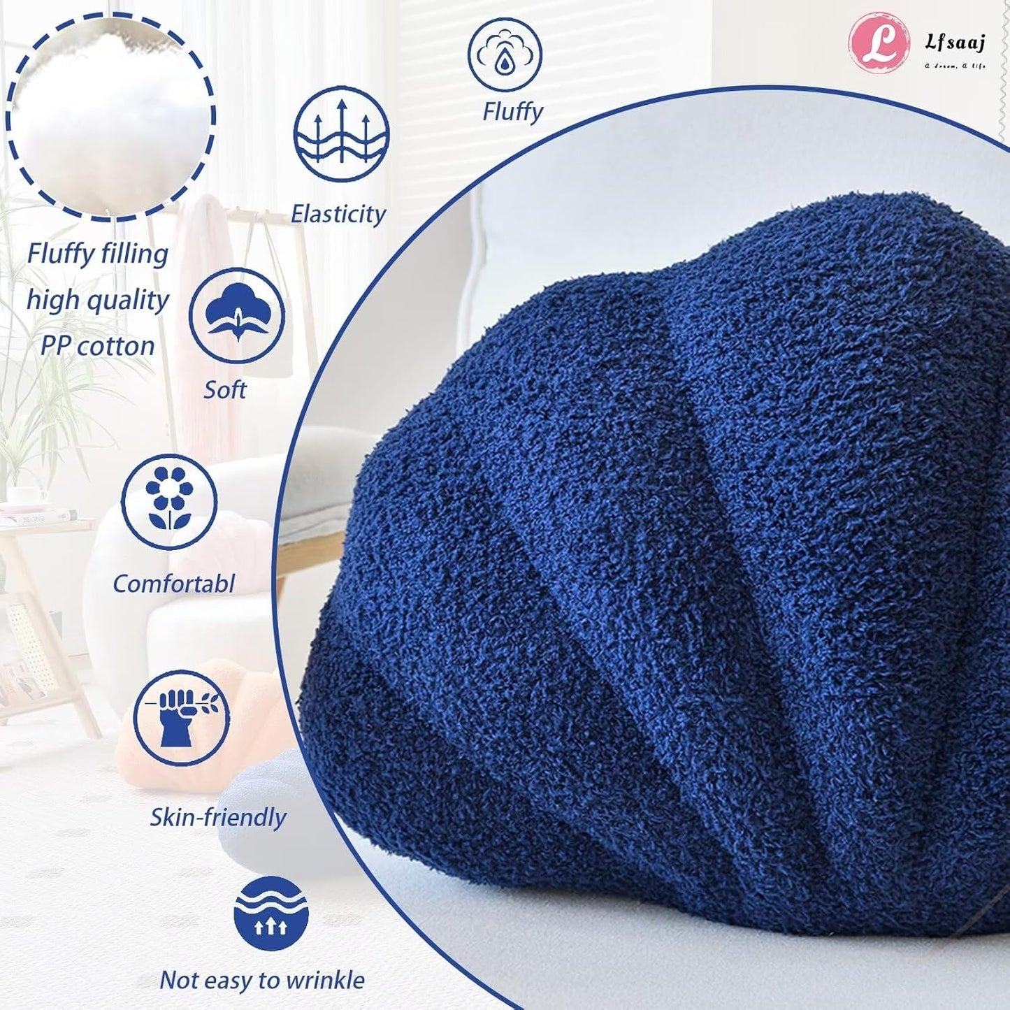 Seashell Throw Pillows, Shell Shaped Throw Pillows, 18 Inch Soft Home Decorative Pillow Plush Cushion for Bed Couch Living Sofa Room Decor Accent Throw Pillow (Navy 18Inch)