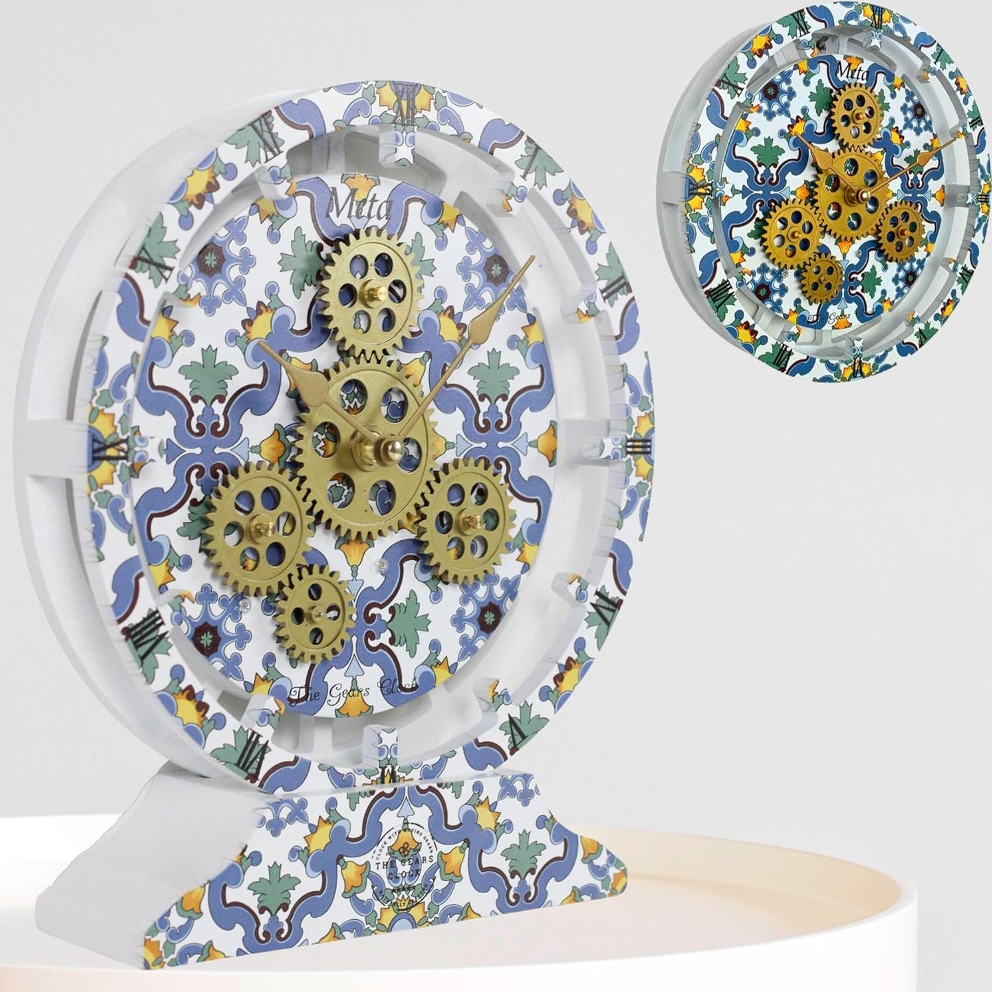 The Gears Clock Wall Clock Italy Collection with Moving Gears (Meta, 10 inch Round)