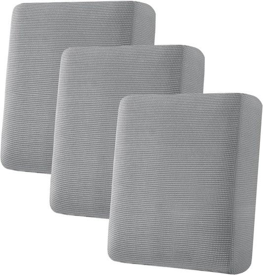 H.VERSAILTEX Super Stretch Individual Seat Cushion Covers - 3 Piece Sofa Cushion Covers in Dove, Thick Jacquard Textured Twill Fabric