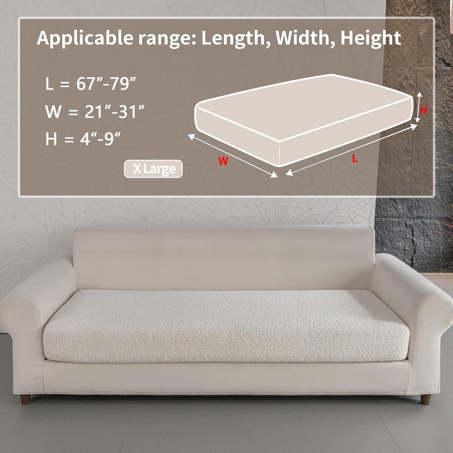 Couch Cushion Covers for Sectional Sofa, Stretch Soft Sofa Slipcovers Washable Wear-Resistant Universal Furniture Protector for Living Room(1 Piece Oversized Cover, Ivory)