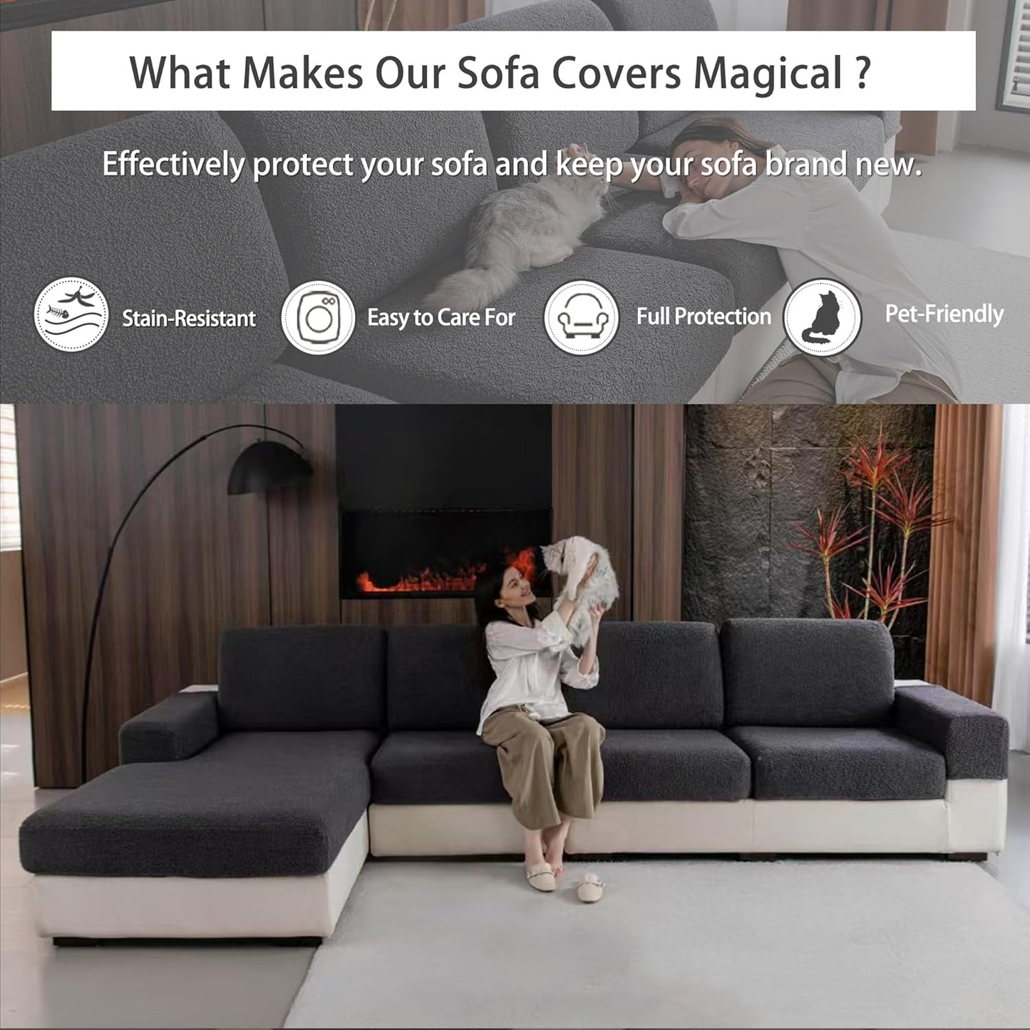 Couch Cushion Covers for Sectional Sofa, Stretch Soft Sofa Slipcovers Washable Wear-Resistant Universal Furniture Protector for Living Room(1 Piece Armrest Cover, Dark Gray)