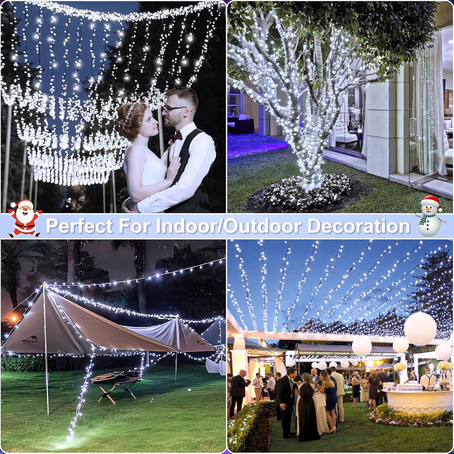 2 Pack Christmas Lights Outdoor, Total 200FT 600LED Christmas Tree Lights with 8 Modes Waterproof, Green Wire String Twinkle Lights for Indoor House Patio Yard Party Xmas Decorations, White