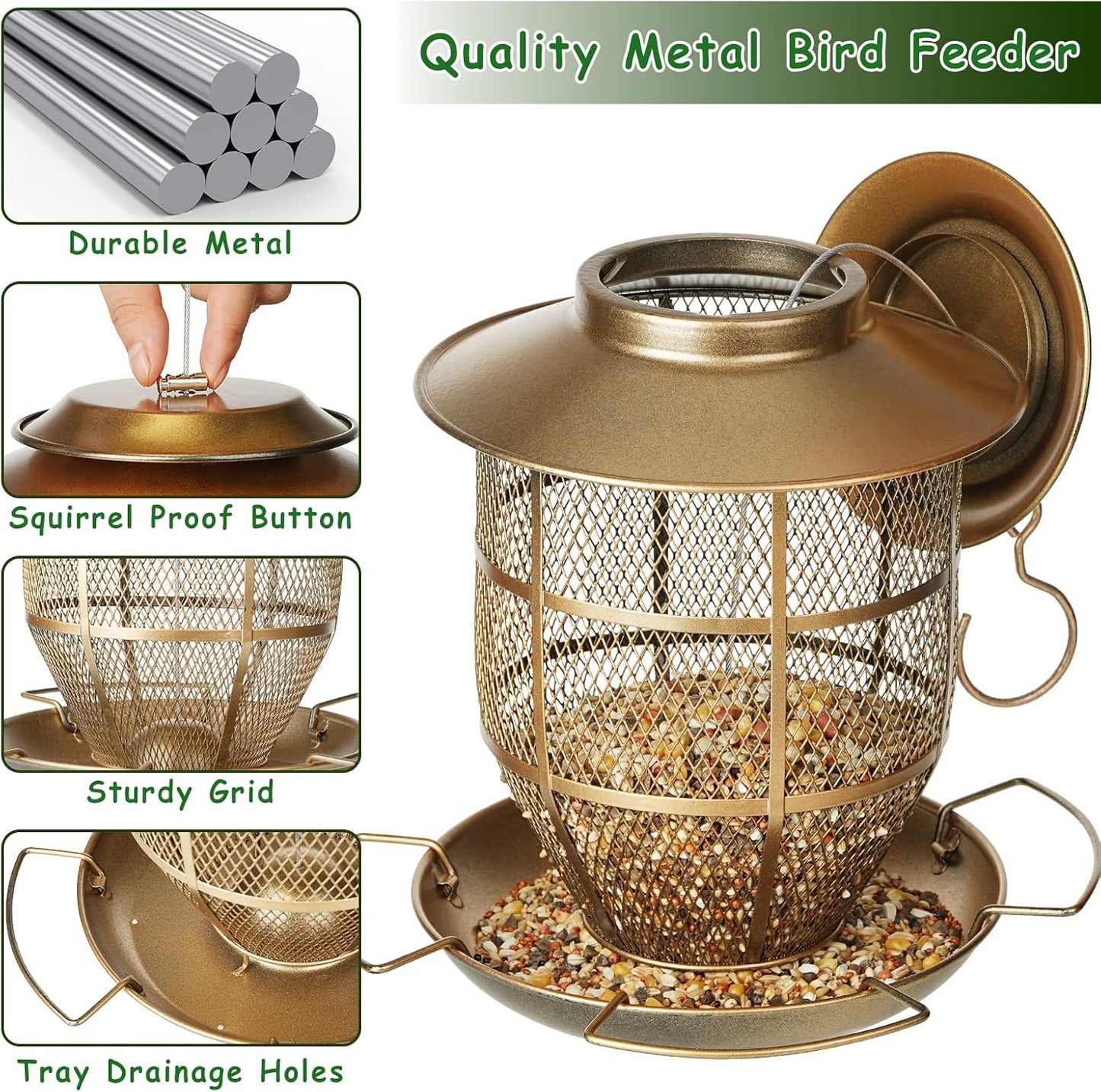 Bird Feeder for Outdoors, Funnel Style Wild Finch Feeders for Outside Hanging Courtyard Bird Watching, Metal Birdfeeder with Lid Fixing Buckle, 3Lbs Capacity