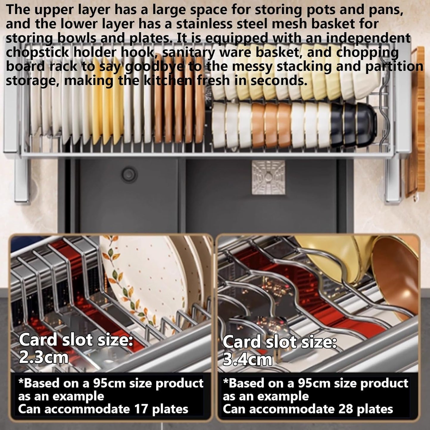 Kitchen Sink Rack Sink Above The Dish Drain Dish Washing Rack Stainless Steel Multifunctional Dish Storage Rack,Over The Sink Drying Rack for Dishes(2,65cm/25.6in)