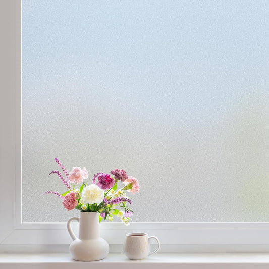 DOWELL Window Privacy Film, Frosted Glass Window Film, Static Cling Non-Adhesive Glass Clings, Sun Blocking Opaque Coverings, Reusable Door Stickers for Bathroom Home Office, Pure, 35.4" x 157.5"