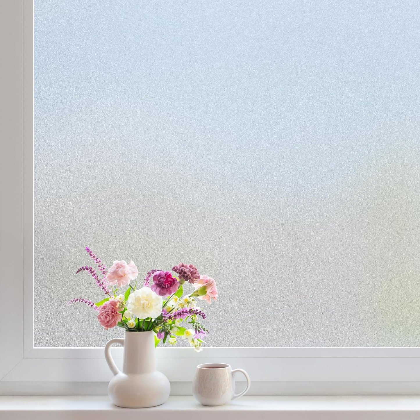DOWELL Window Privacy Film, Frosted Glass Window Film, Static Cling Non-Adhesive Glass Clings, Sun Blocking Opaque Coverings, Reusable Door Stickers for Bathroom Home Office, Pure, 23.6"x157.5"