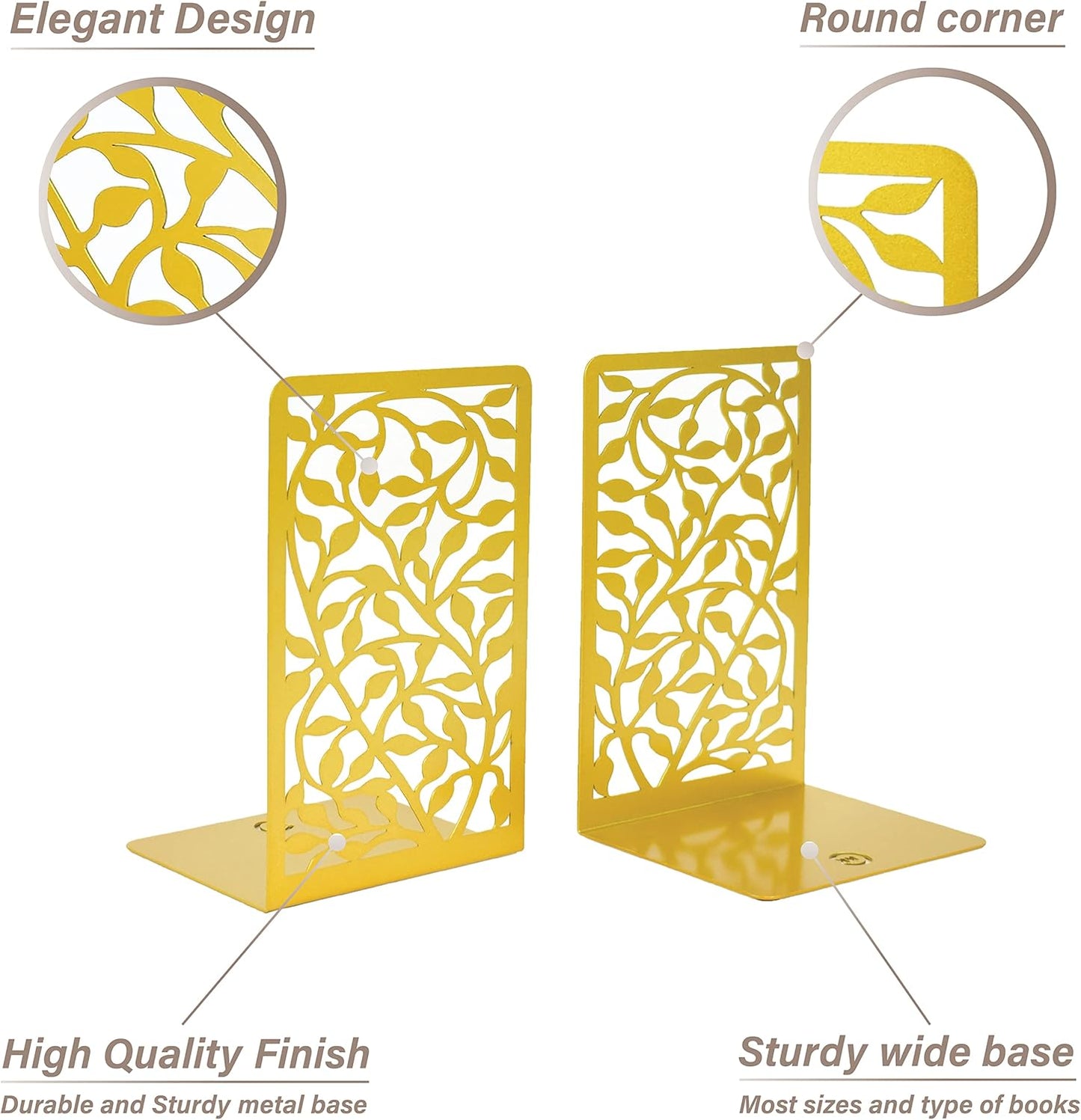 CNK Book Ends Bookends for Decorative Books Holder Bookend Shelves End Hold Heavy Duty Holders Stoppers Metal Stopper Cute Boho Bookshelf Holds Cookbook Office Home Set of 2 Bookends Pair Gold