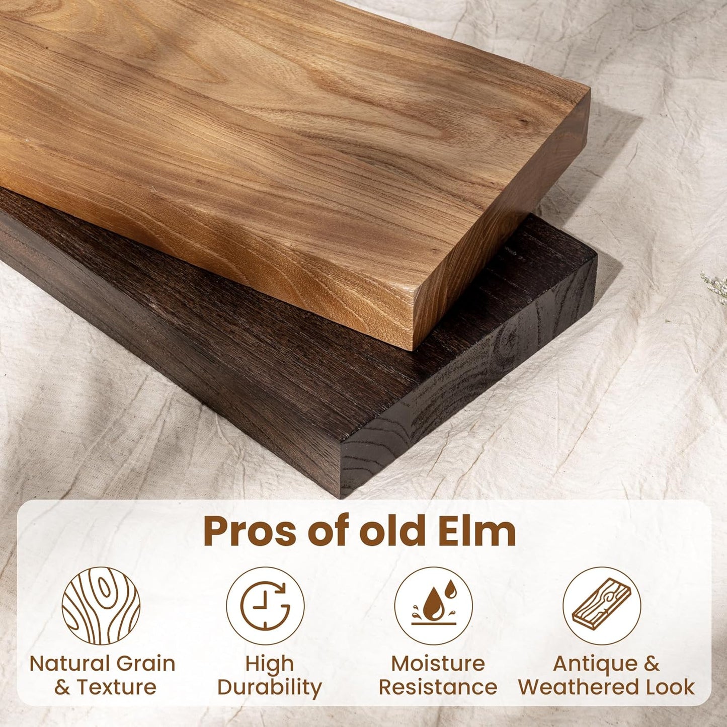 36 Inch Floating Shelves for Wall, Rustic Elm Wood Shelf for Home Decor, Heavy-Duty Wooden Floating Shelves for Kitchen, Wall Mounted Storage Shelves for Bathtoom, Living Room, Walnut Color, Set of 2