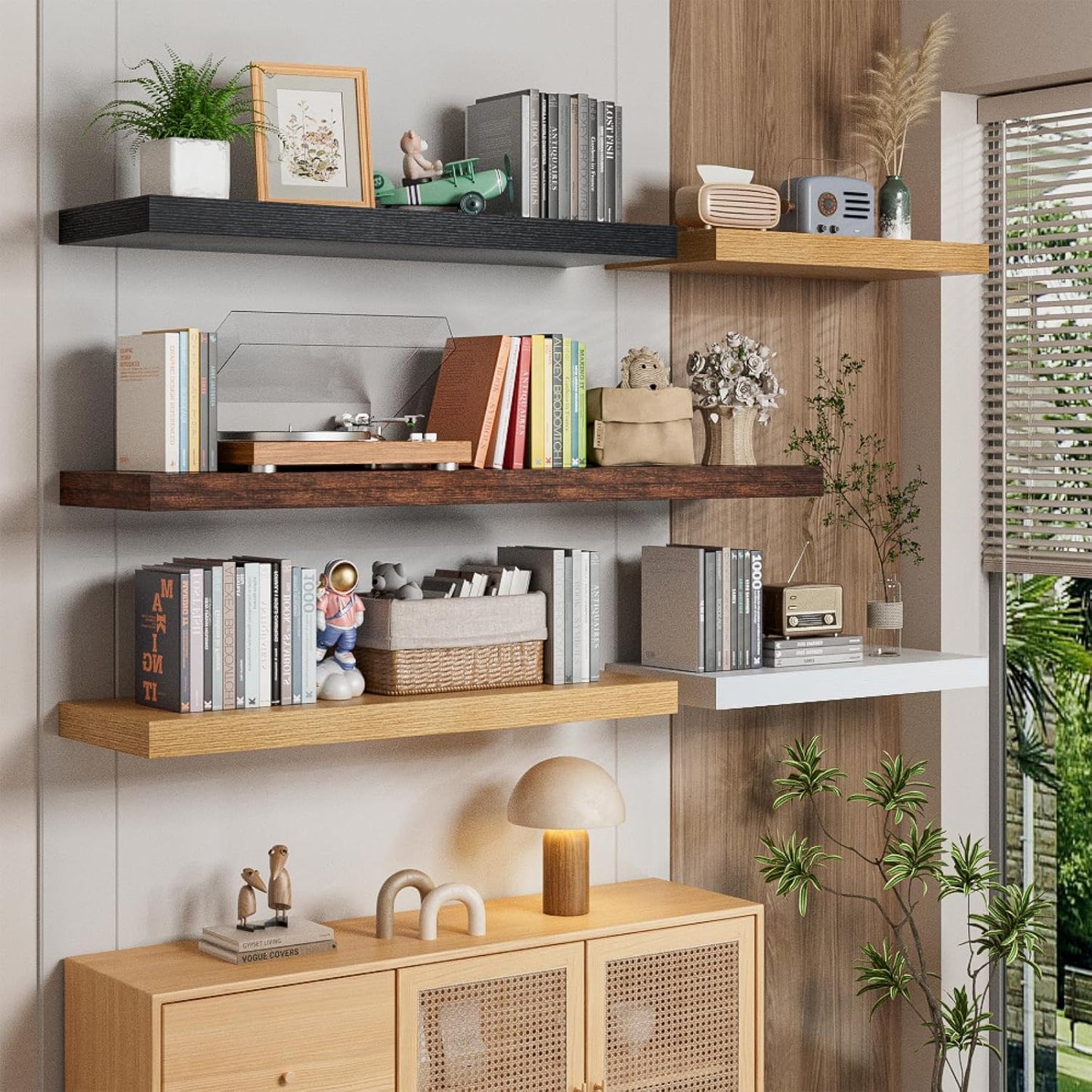 Heimlove 48W x 12D Long Floating Shelf, 12 Inch Deep Floating Shelves for Wall Set of 2, Wood Shelves for Bedroom Living Room Bathroom Kitchen Home Office, Rustic Brown