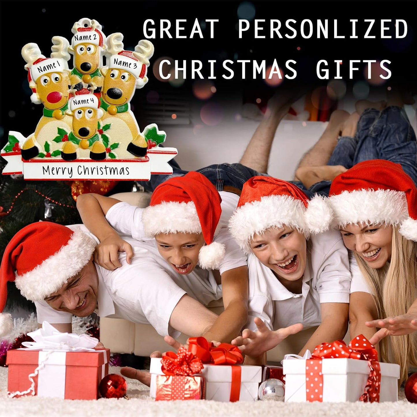 2025 Personalized Christmas Ornaments Family of 2/3/4/5/6/7/8,Custom Deer Christmas Ornaments Deorations with Names,Customized Xmas Ornament Tree Deorations,Personalized Xmas Ornament Gifts