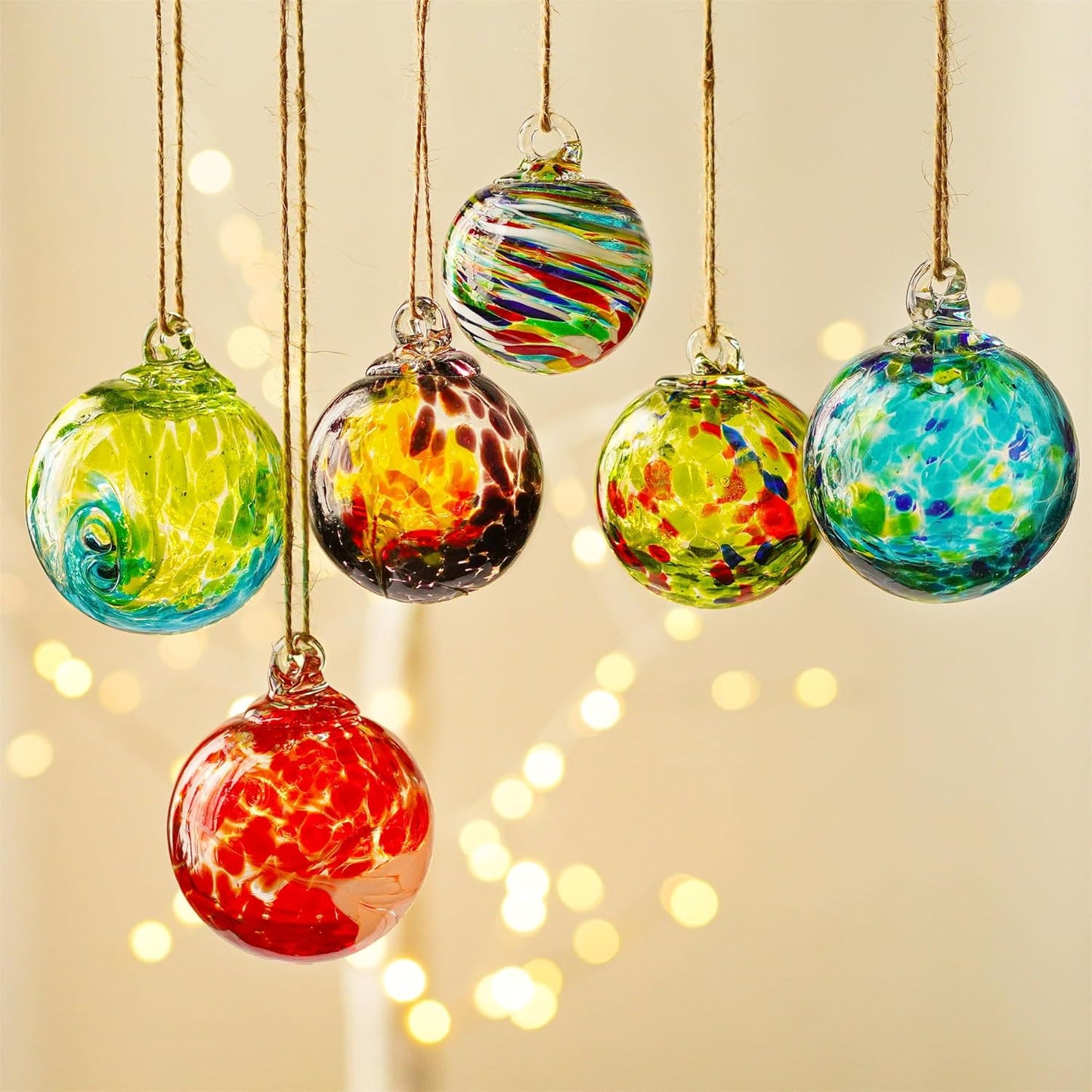 6pcs Hand-Blown Glass Christmas Ornaments Balls Hanging Friendship Balls Glass Witches Ball Gazing Ball for Home Window Outdoor Garden Patio Décor Gifts for mom