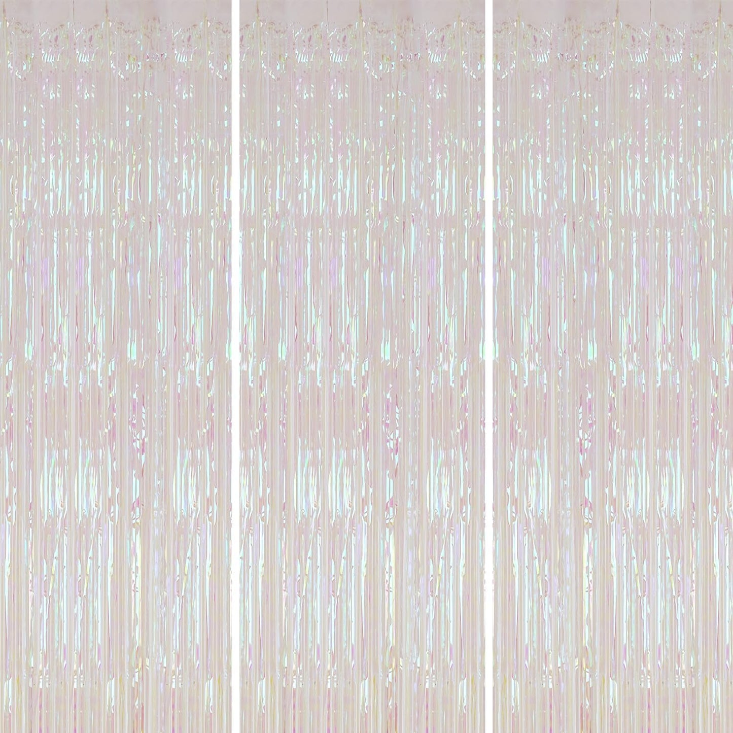 3 Pack Foil Fringe Backdrop, 3.3x8.2 Feet Tinsel Curtains, Transparent Rainbow Party Decor Steamers, Fringe Backdrop Curtains for Birthday Graduation Christmas Theme Party Decorations