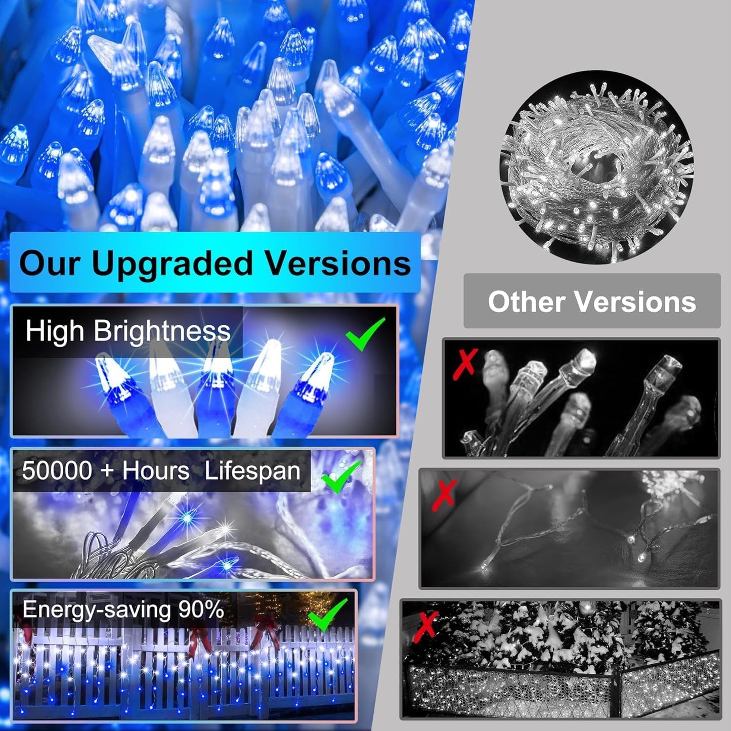 1332 LED 131FT Extra Long Icicle Lights - 296 Drops Waterproof Christmas Lights 12 Modes, Outdoor Christmas Decor for Mall Hotel Fence Holiday Lighting Blue & White