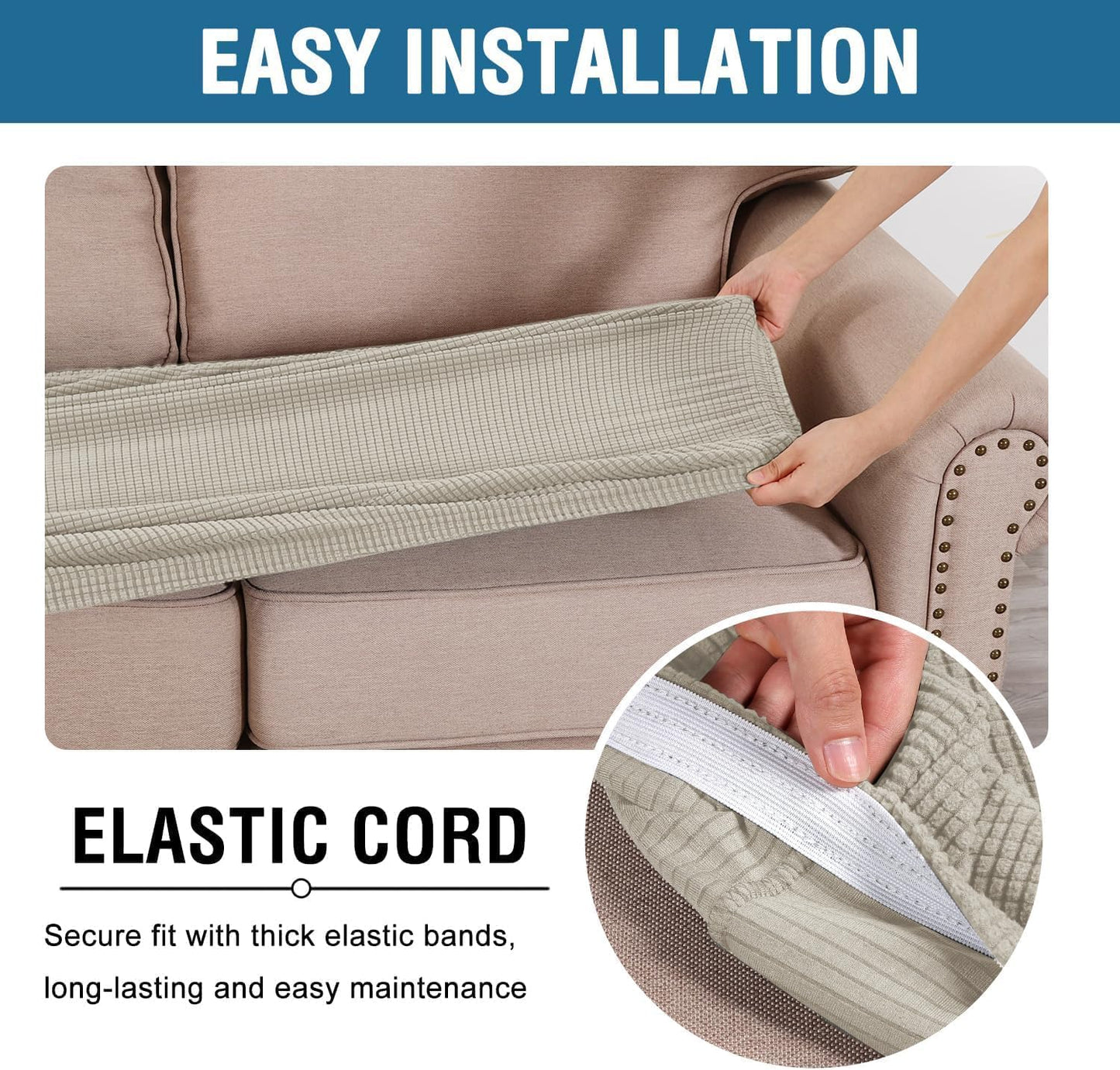 H.VERSAILTEX Super Stretch Individual Seat Cushion Covers Sofa Covers Couch Cushion Covers Slipcover Sets Thick Jacquard Textured Twill Fabric (1 Piece Chair Cushion Cover, Island Fossi)