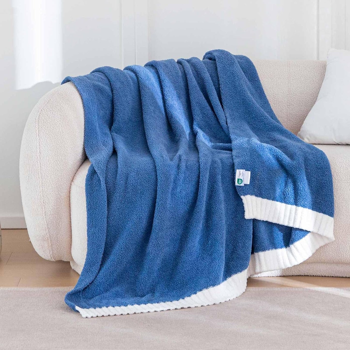 Soft Fuzzy Throw Blanket - Blue Cozy Warm Knit Fluffy Plush, Lightweight & Breathable, Throw for Bed, Chair, Sofa, Couch, Outdoor, 60"X80", Oeko-TEX Certified