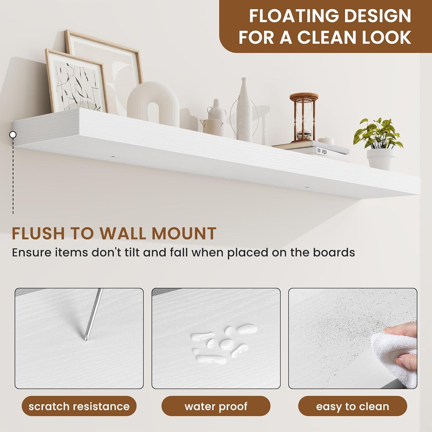 fuqing Floating Shelves for Wall, Bathroom Shelf Wall Mounted for Storage, Shelves with Invisible Bracket for Bedroom, Kitchen, Living Room, Farmhouse Small Book Shelf, 55 Inch Set of 2, White