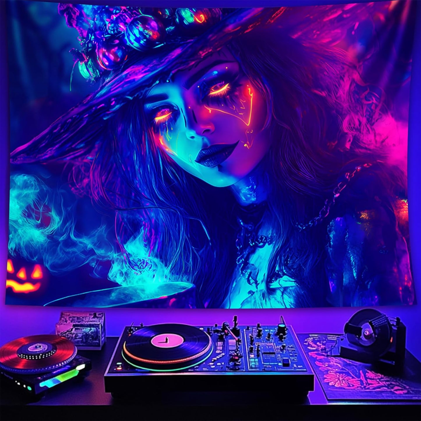 Halloween Tapestry, Blacklight Tapestry for Halloween Party Decor Hanging Tapestries Backdrop Wall Art Poster for Bedroom Dorm 59x51in