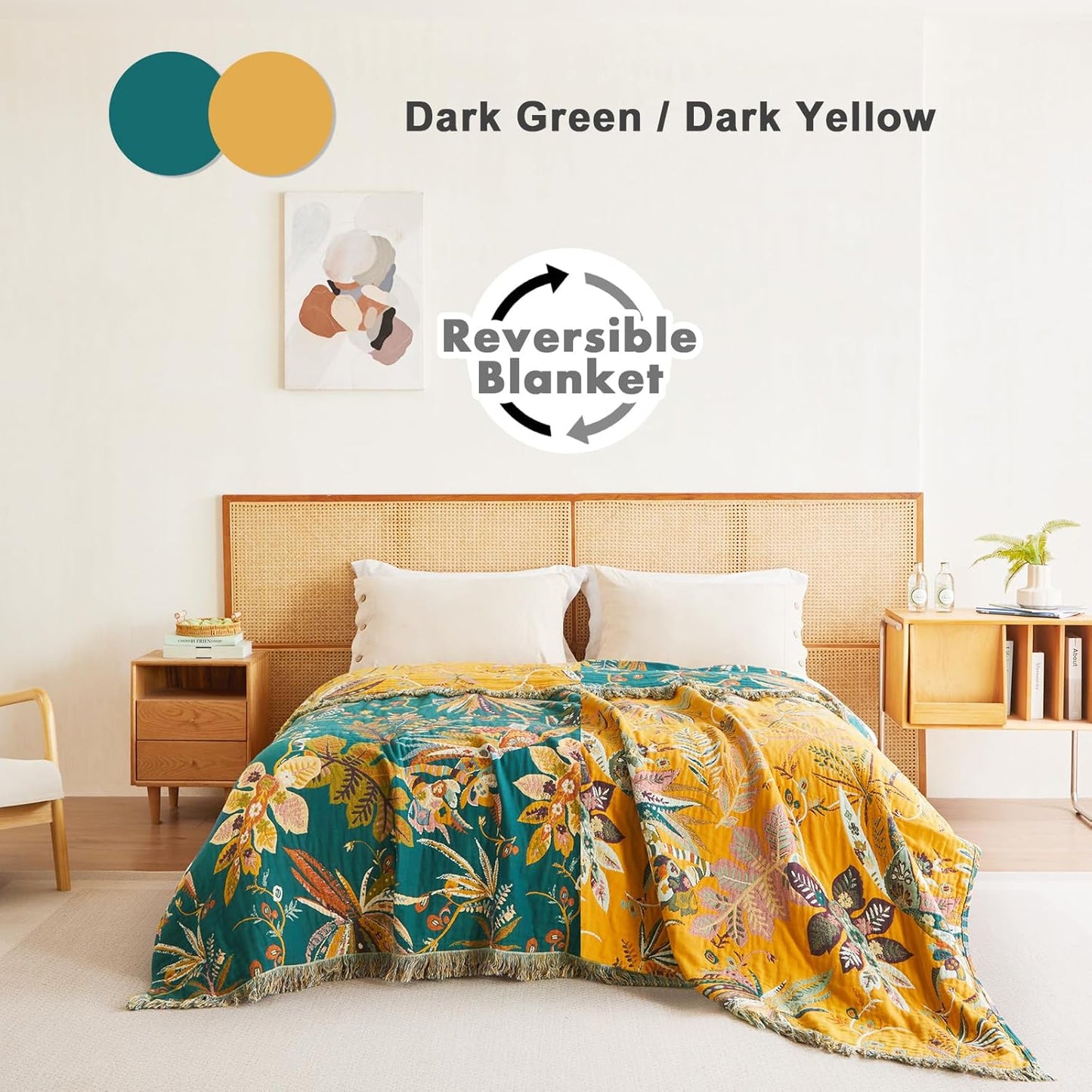 MSGKV Boho Throw Blanket for Couch Bed Chair 100% Cotton Muslin Breathable Embroidery Blanket 50"x60" Sofa Blankets for All Seasons Lightweight Farmhouse Blankets Boho Home Decor