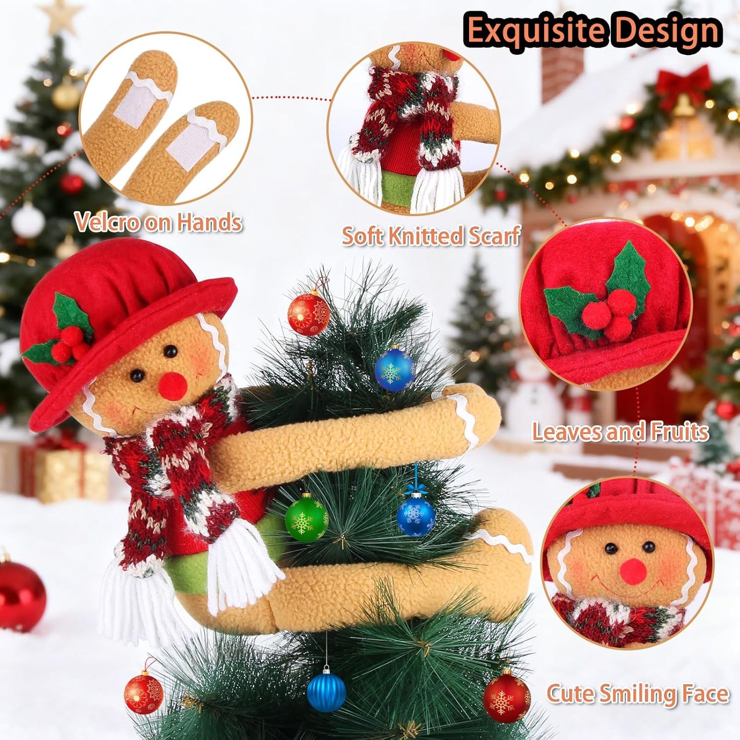 Gingerbread Christmas Tree Topper Decorations, Unique Funny Xmas Gingerbread Ornament Doll Plush Tree Hugger Decor for Wine Bottle Curtain Christmas Tree Ginger Bread Home Decor (Female Gingerbread)