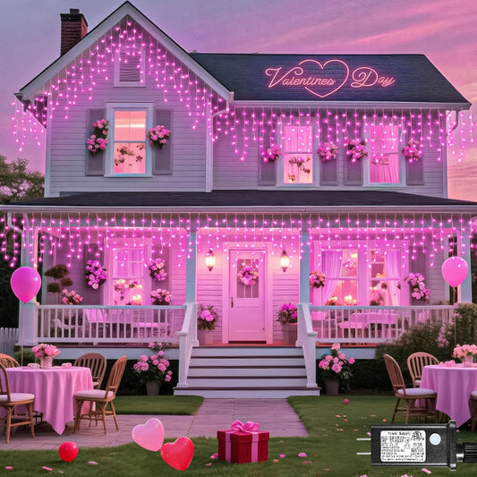 66ft Icicle Lights for Outside, Pink Christmas Lights Outdoor Waterproof for House, 640 LED Twinkle Tree Light with 120 Drops Clear Wire Short Curtain Light for Room Home Wall Indoor Decorations