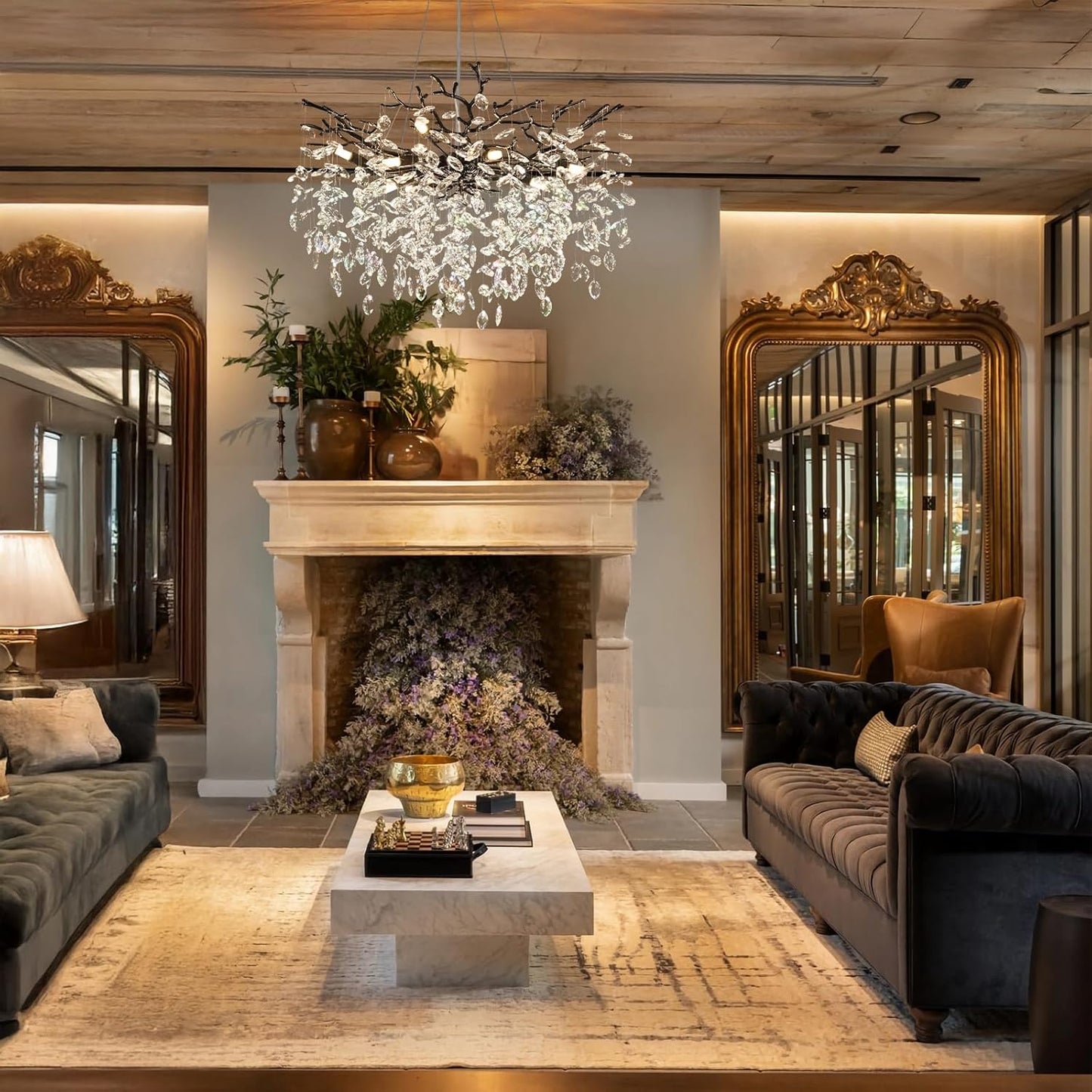 Modern Black Crystal Tree Branch Chandelier, 10-Light 30" Black K9 Crystal Chandeliers for Dining Room, Round Chandelier for Living Room,High Ceiling,Kitchen Island,Foyer,Staircase