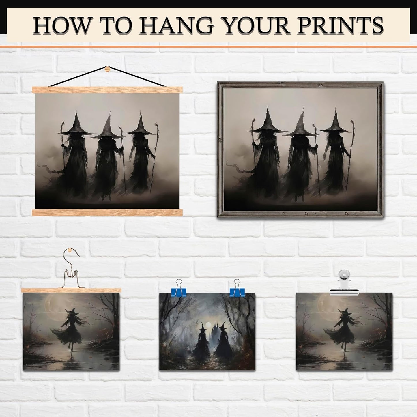 LANCHI95 3 Pcs 8x10in Vintage Rustic Witch Posters Halloween Wall Art Witch in The Forest Painting Prints Goth Dark Moody Wall Decor for Living Room Bedroom 8x10 in (UNFRAMED)