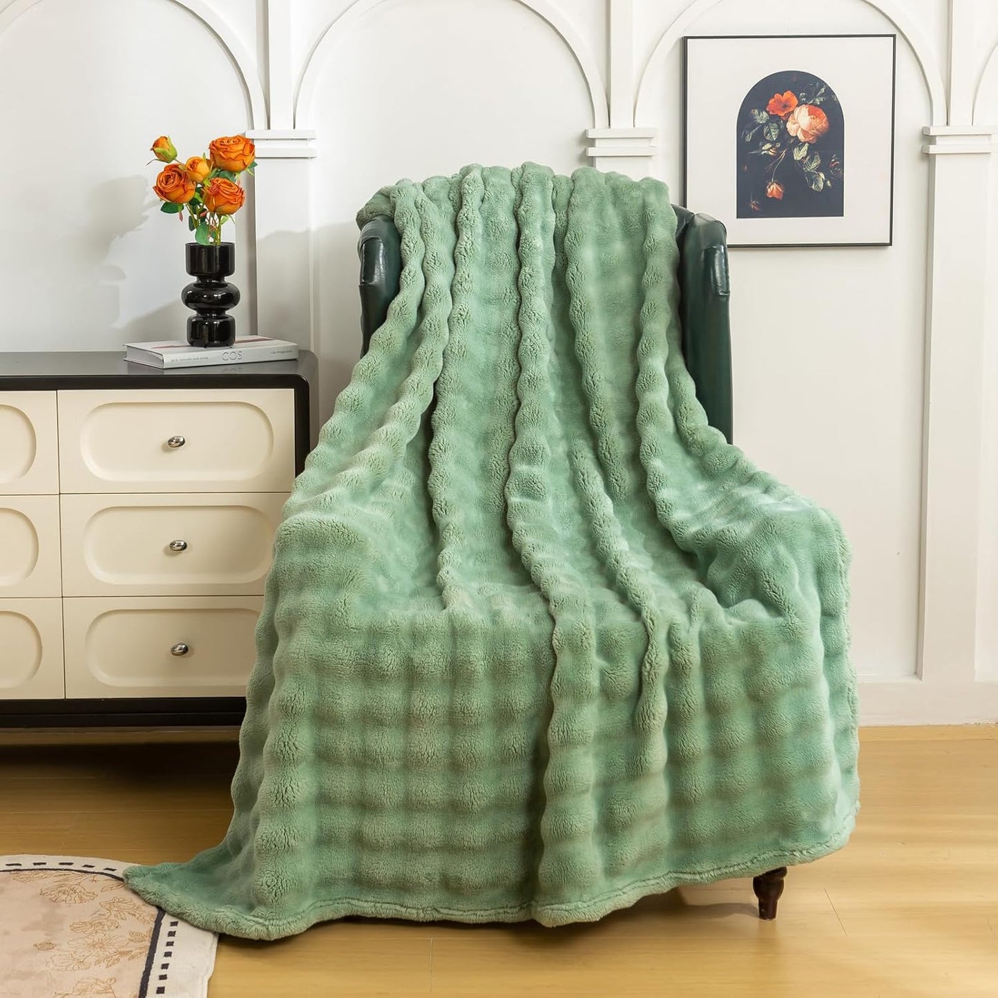 YUSOKI Luxury 3D Bubble Throw Blanket 2lb,All Ages,Home Decoration, (Sage Green,50 * 60inches)