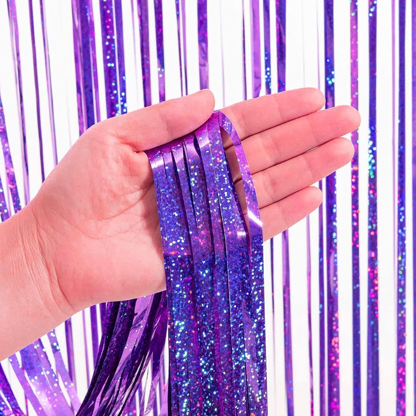 BRAVESHINE Purple Tinsel Foil Fringe Curtains - 2Pcs 3.2x8.2ft Metallic Holidays Photo Backdrop for Halloweens Birthdays Valentine's Bridal Shower Bachelorette Anniversary Engagement Party Supplies