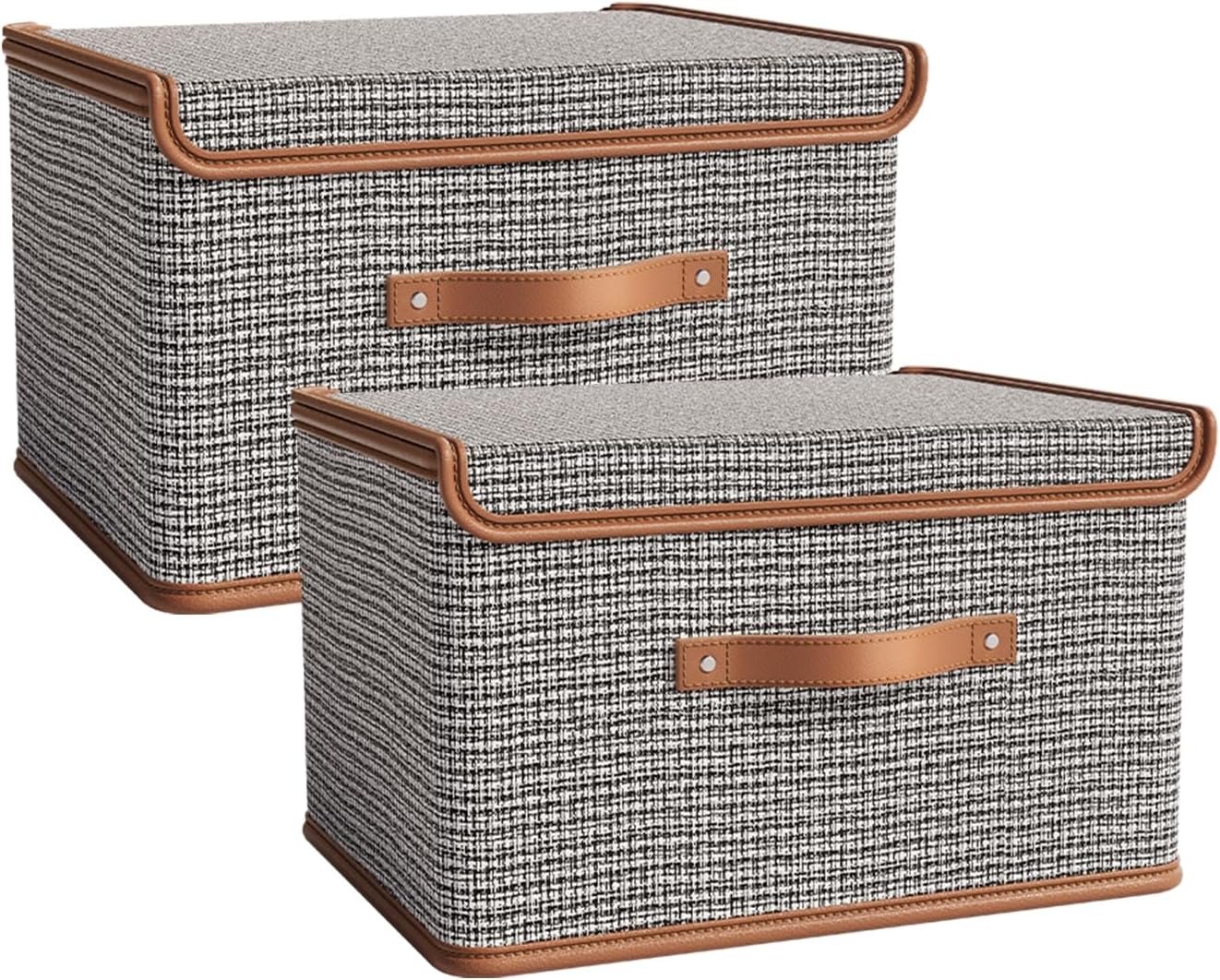 Tuza 2 Pack Storage Bins with Lids, Collapsible Closet Organizer Container, Fabric Organizer Box with Handles, Decorative Storage Boxes with Lids for Organizing Clothes, Books, Light Grey, Large