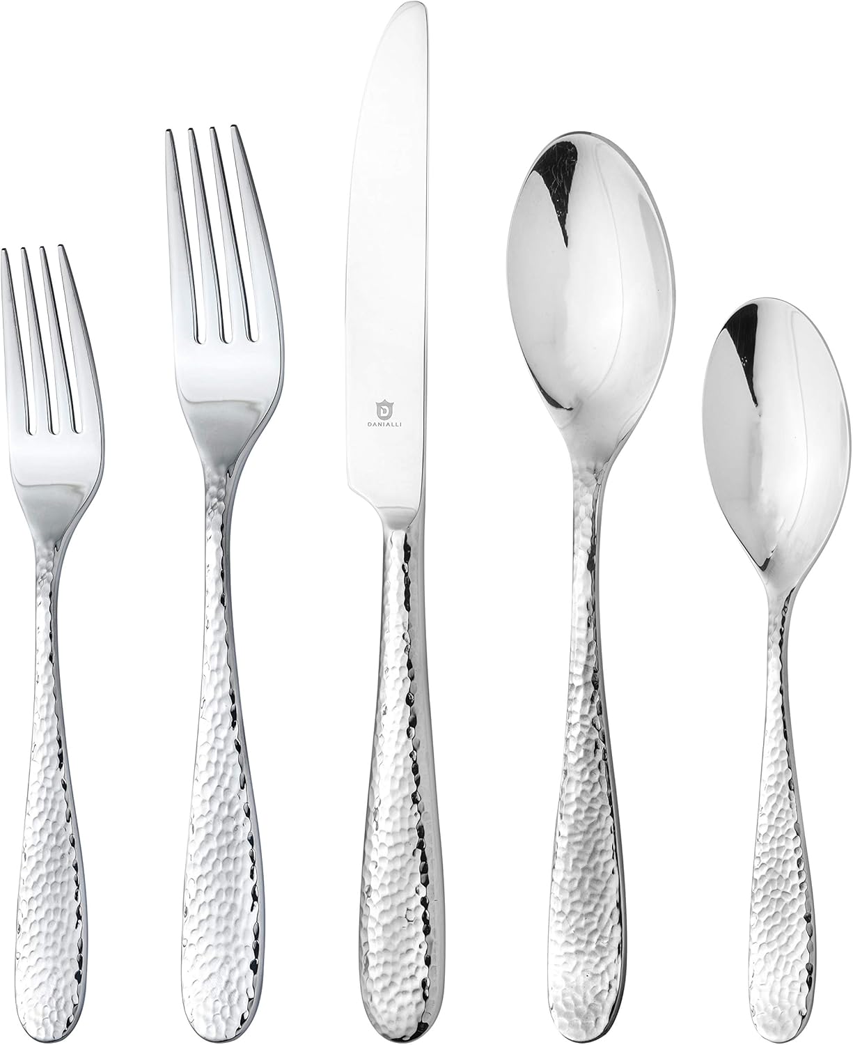 Hammered Silverware Set | Premium 18/10 Stainless Steel Flatware Service for 8 | Heavy-Duty & Dishwasher Safe | Built to Last (40-Piece, Fidenza Hammered)