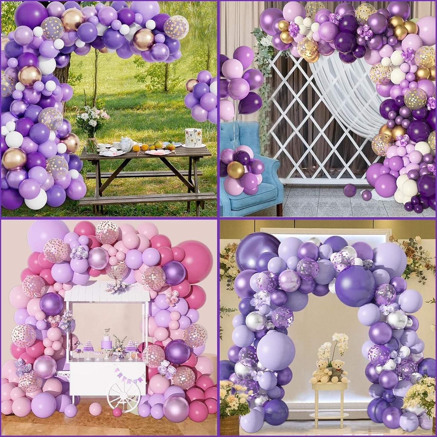 Amandir 153pcs Purple Balloon Garland Arch Kit, Different Sizes 18 12 10 5 inch Lavender Latex Metallic Confetti Purple Balloons for Girls Women Wedding Birthday Baby Shower Party Decorations Supplies