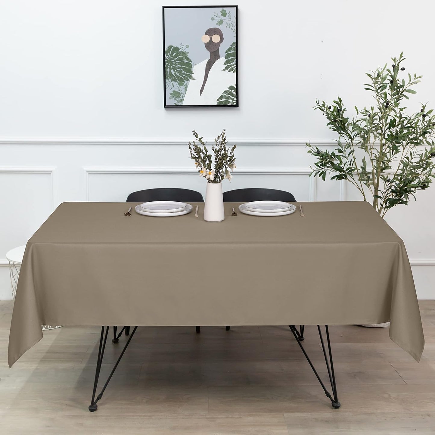 sancua Square Tablecloth - 70 x 70 Inch - Stain and Wrinkle Resistant Washable Polyester Table Cloth, Decorative Fabric Table Cover for Dining Tables, Buffet Parties and Camping, Taupe