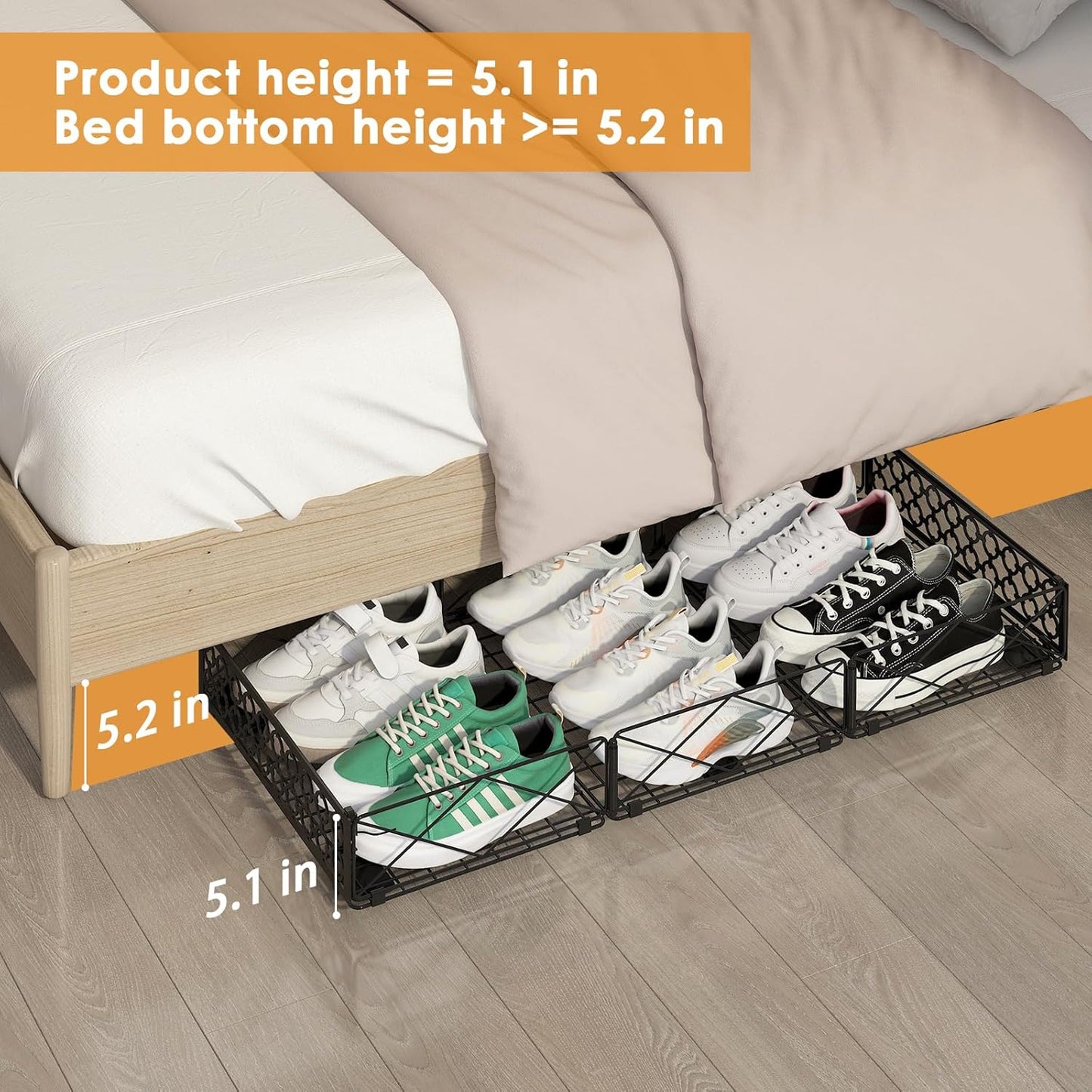 NADAMOO Large Under Bed Storage with Wheels, Low Profile Rolling Under Bed Storage Containers，Foldable Metal Under the Bed Organizer Bins for Bedroom，2 Packs